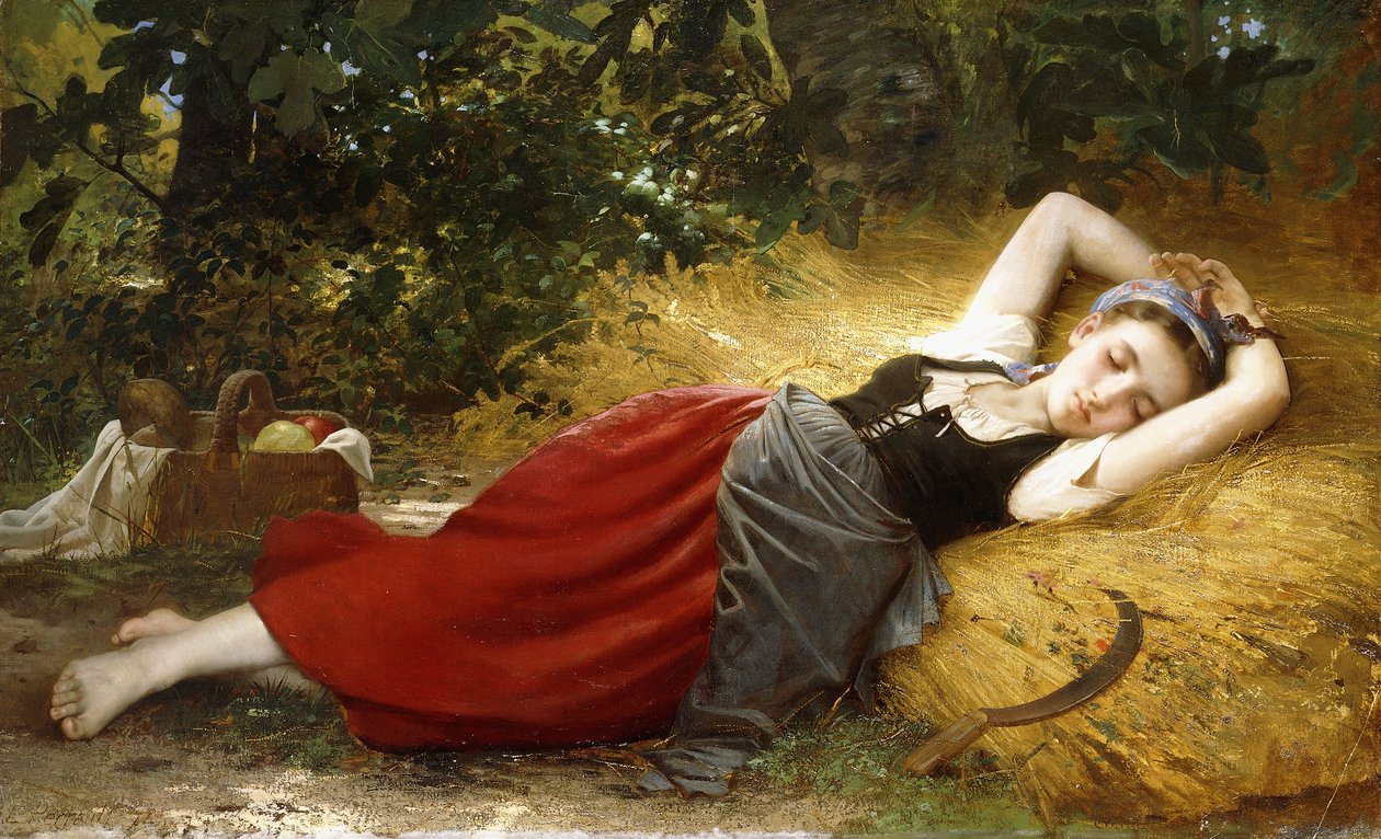 Egy fiatal parasztlány, alszik, 1874 alkotó: Leon Bazile Perrault
