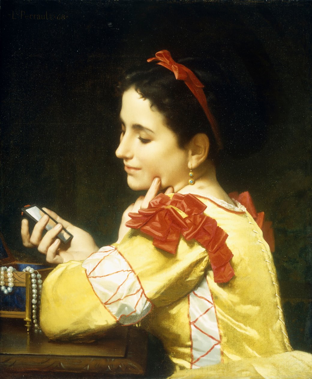 Hölgy a kéztükörben néz, 1868 alkotó: Leon Bazile Perrault
