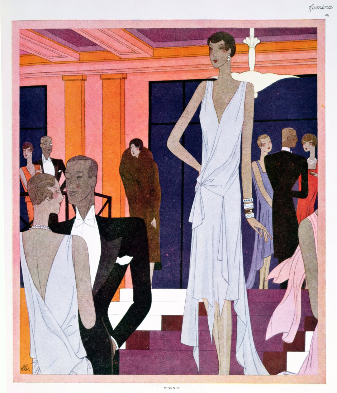 A Miramar Cannes-ban, divatlap a „Femina” magazintól, 1928. december (színes litó) alkotó: Leon Benigni