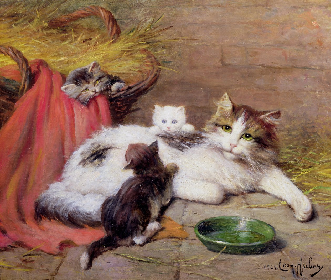 Macska cicákkal, 1924 alkotó: Leon Charles Huber
