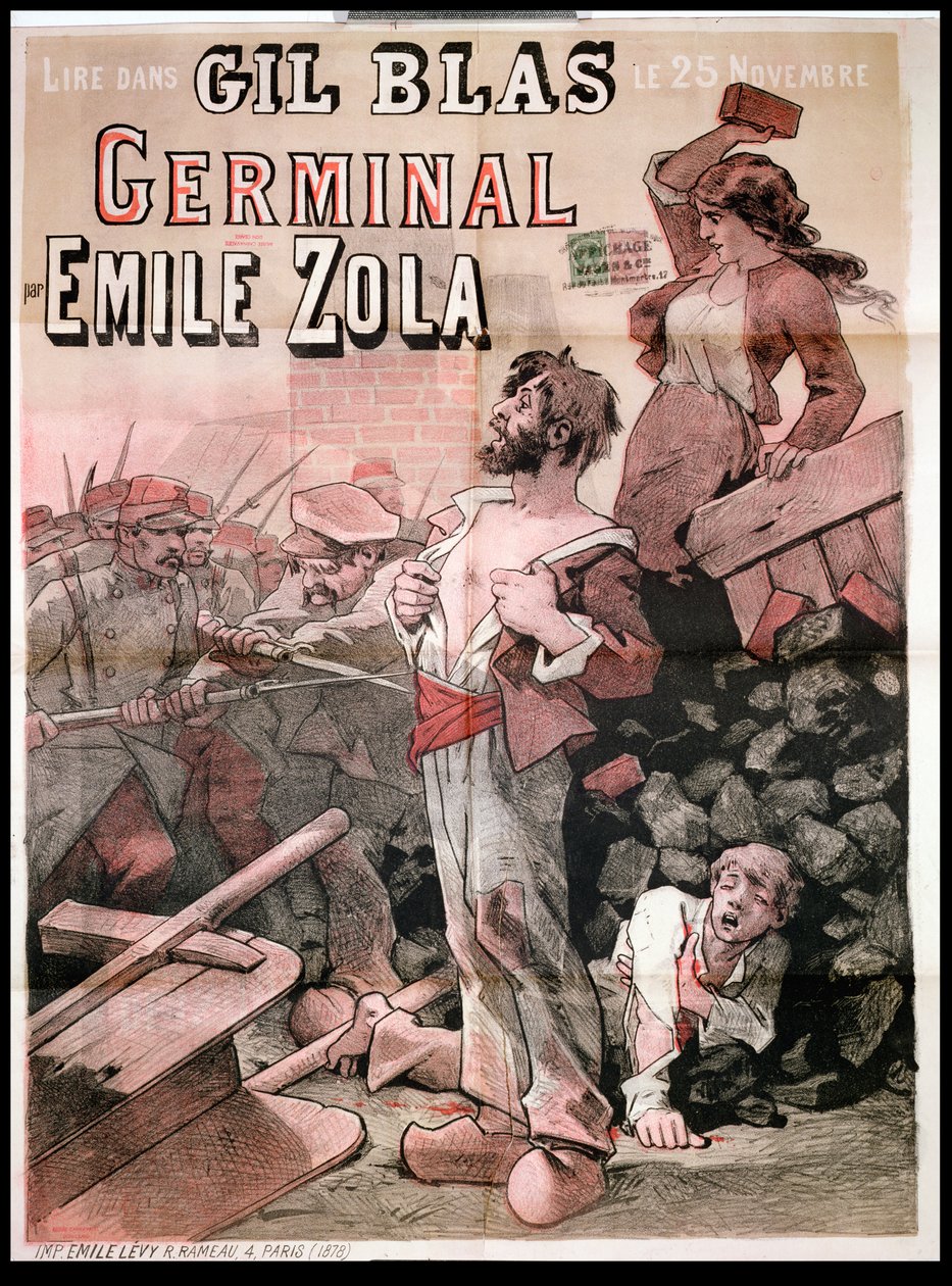 Poszter Emile Zola (1840-1902) „Germinal” című művének „Gil Blas”-ban való megjelenését hirdető, 1878. november 25-én alkotó: Leon Choubrac