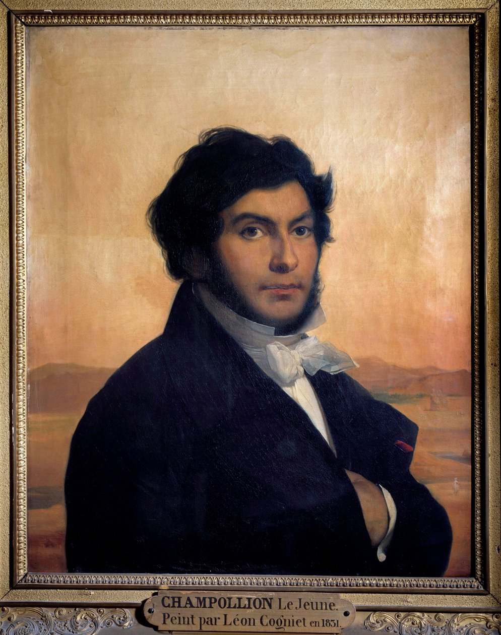 Jean-Francois (Jean Francois) Champollion (1790-1832) francia egyiptológus, hieroglifák megfejtő portréja. Leon festménye alkotó: Léon Cogniet