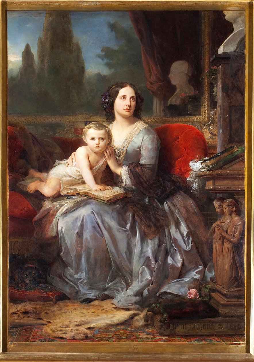Mária (Maria) portréja Brignole-Sale (Brignole Sale) De Ferrari, Galliera hercegnője (1811-1888) fiával, Filippo-val Leon Cogniet (1794-1880) festménye 1856 Palazzo Rosso, Galleria, Genes alkotó: Léon Cogniet