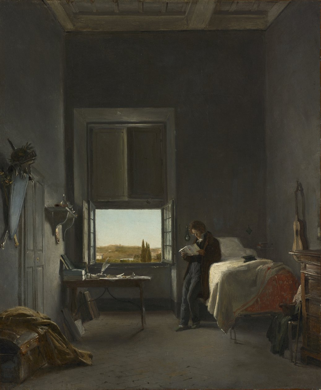 A művész a szobájában a Villa Mediciben, Rómában alkotó: Léon Cogniet