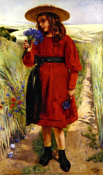 Tavaszi vagy, Fiatal lány búzavirággal (olaj, vászon) alkotó: Leon Henri Marie Frederic
