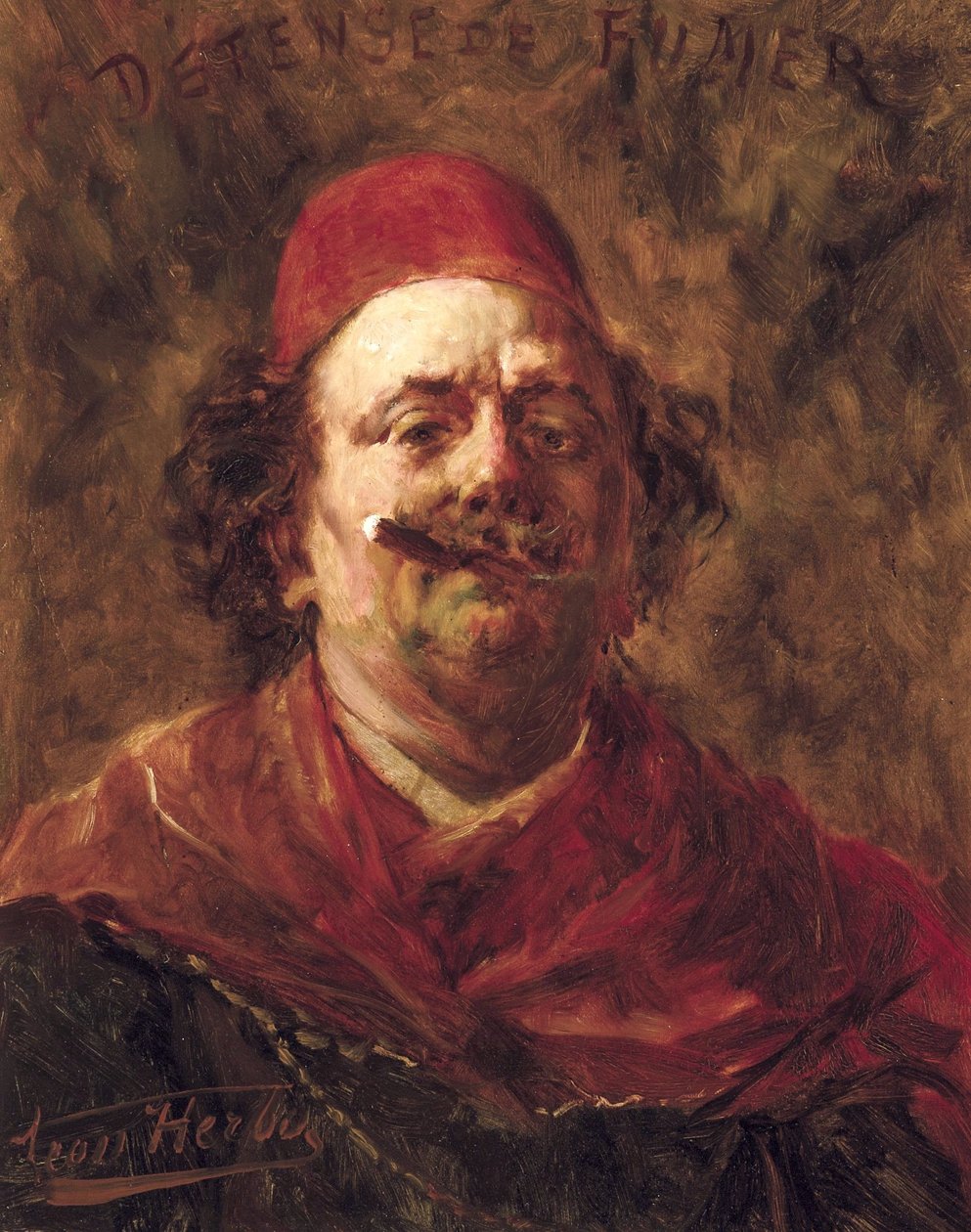 Dohányzás tilos (Önarckép fezzel) alkotó: Leon Herbo