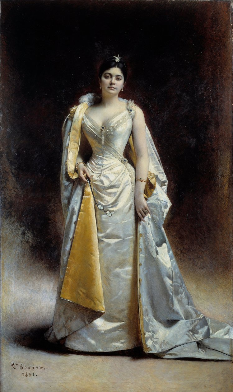 Madame Albert Cahen Antwerpenből egész alakos portréja Leon Bonnat festménye (1833-1922) 1891 V. 1,34x2,27 m Bayonne, Bonnat Múzeum alkotó: Leon Joseph Florentin Bonnat