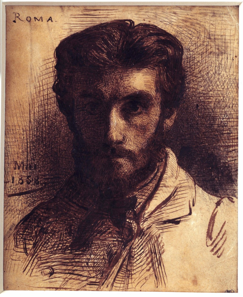 Leon Joseph Bonnat (1833-1922) önarckép rajza tollal, mosással és porcelán tintával. 1858. május Dim. 0,18 x 0,14 m. Párizs, Musee d