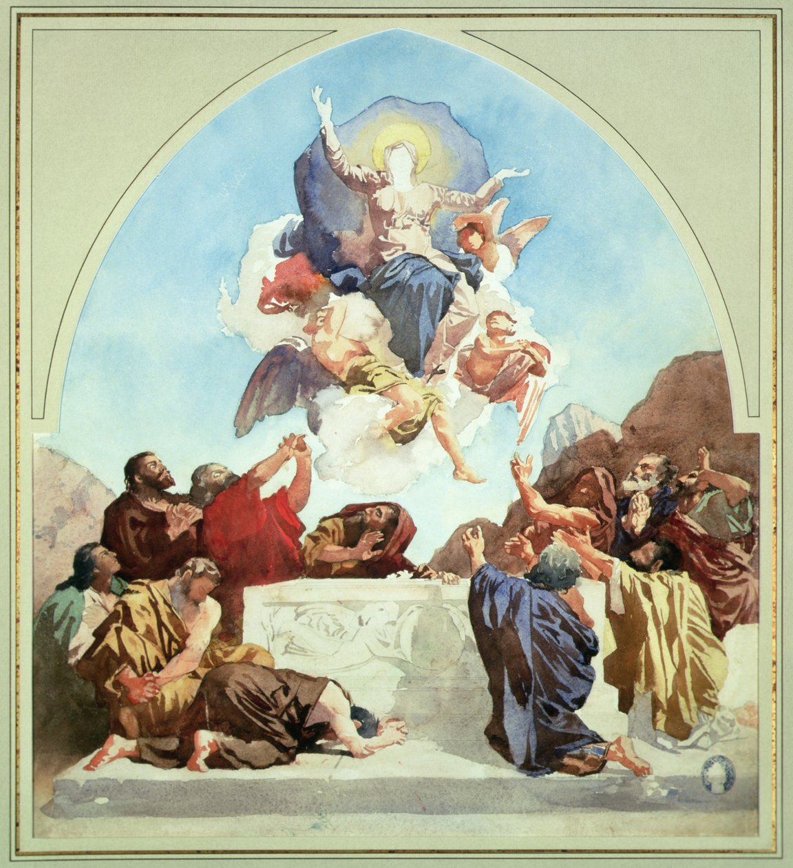 Tanulmány a Szűz mennybemeneteléhez (ceruza és akvarell papíron) alkotó: Leon Joseph Florentin Bonnat
