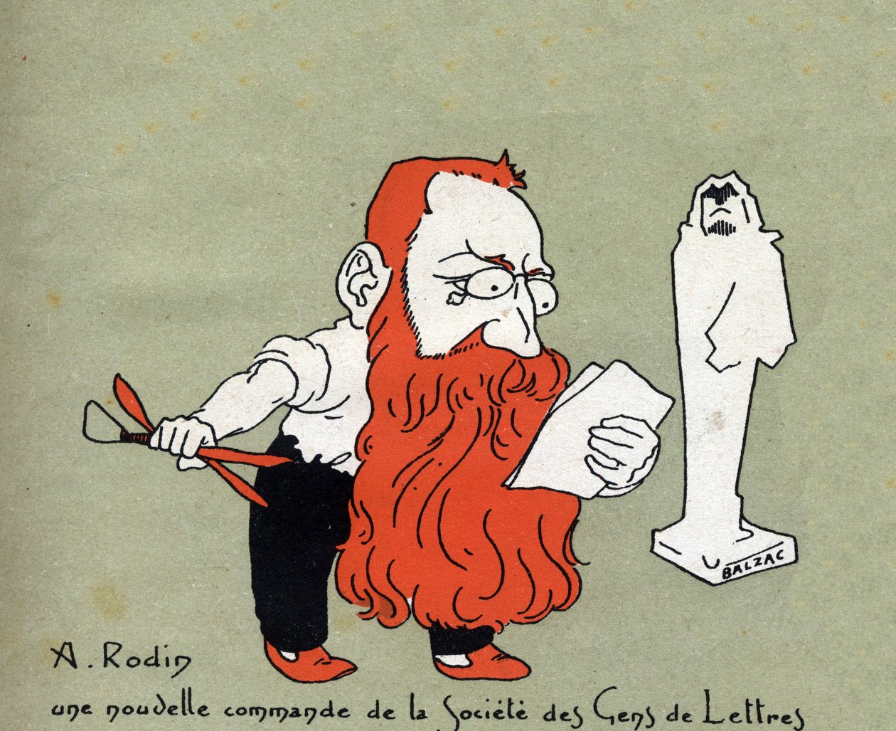 Auguste Rodin rajzfilmje a Societe des gens de lettres új megbízásából (Balzac szobra) - Leon Lebegue (1863-1944) illusztrációja - „Le sun-du-dimanche” metszet” alkotó: Leon Lebegue