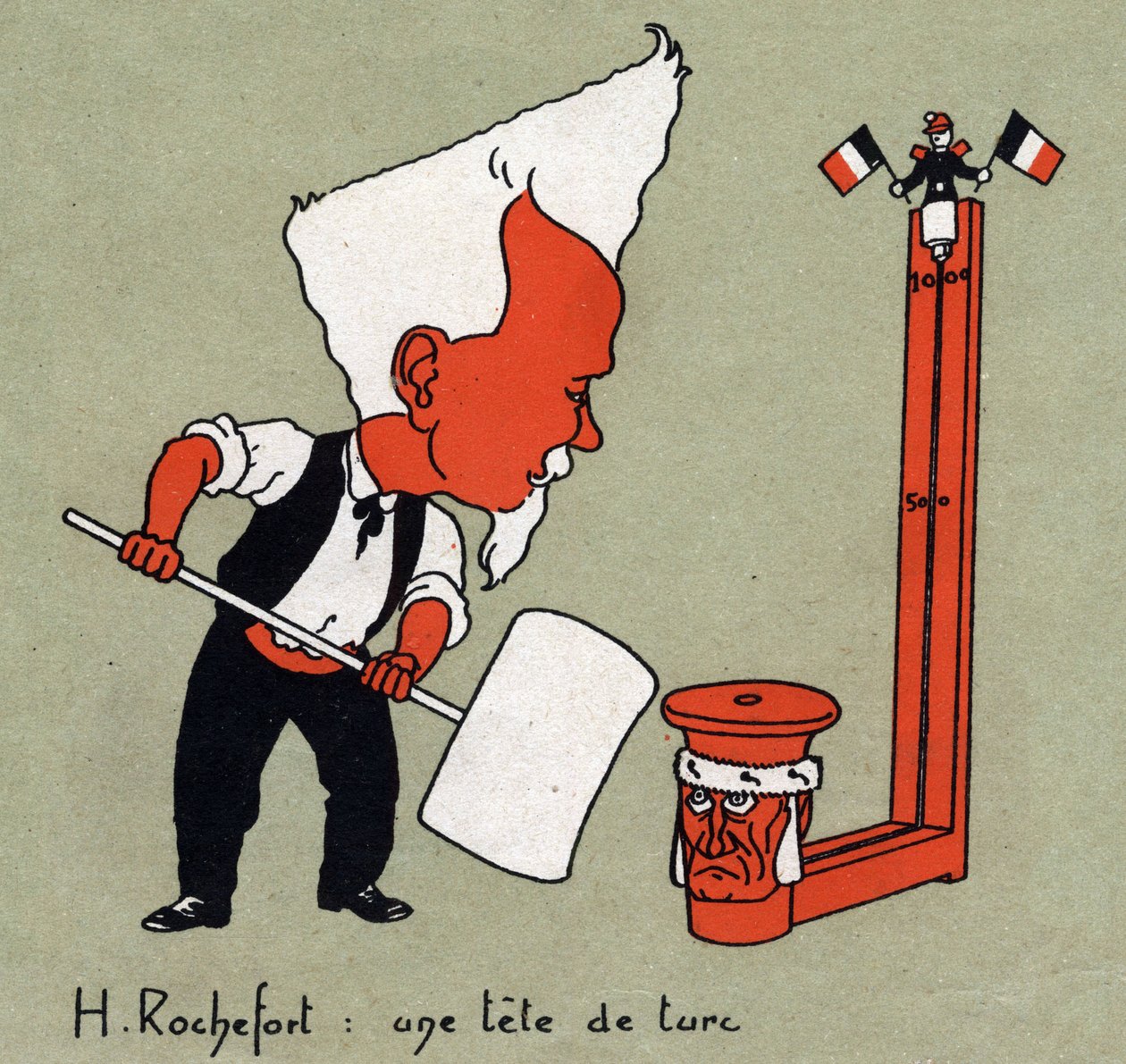 Henri Rochefort (1831-1913), francia újságíró és politikus rajzfilmje "" Törökország feje"" - Illusztráció: Leon Lebegue (1863-1944) - Metszet "" Le sun-du-dimanche"" alkotó: Leon Lebegue