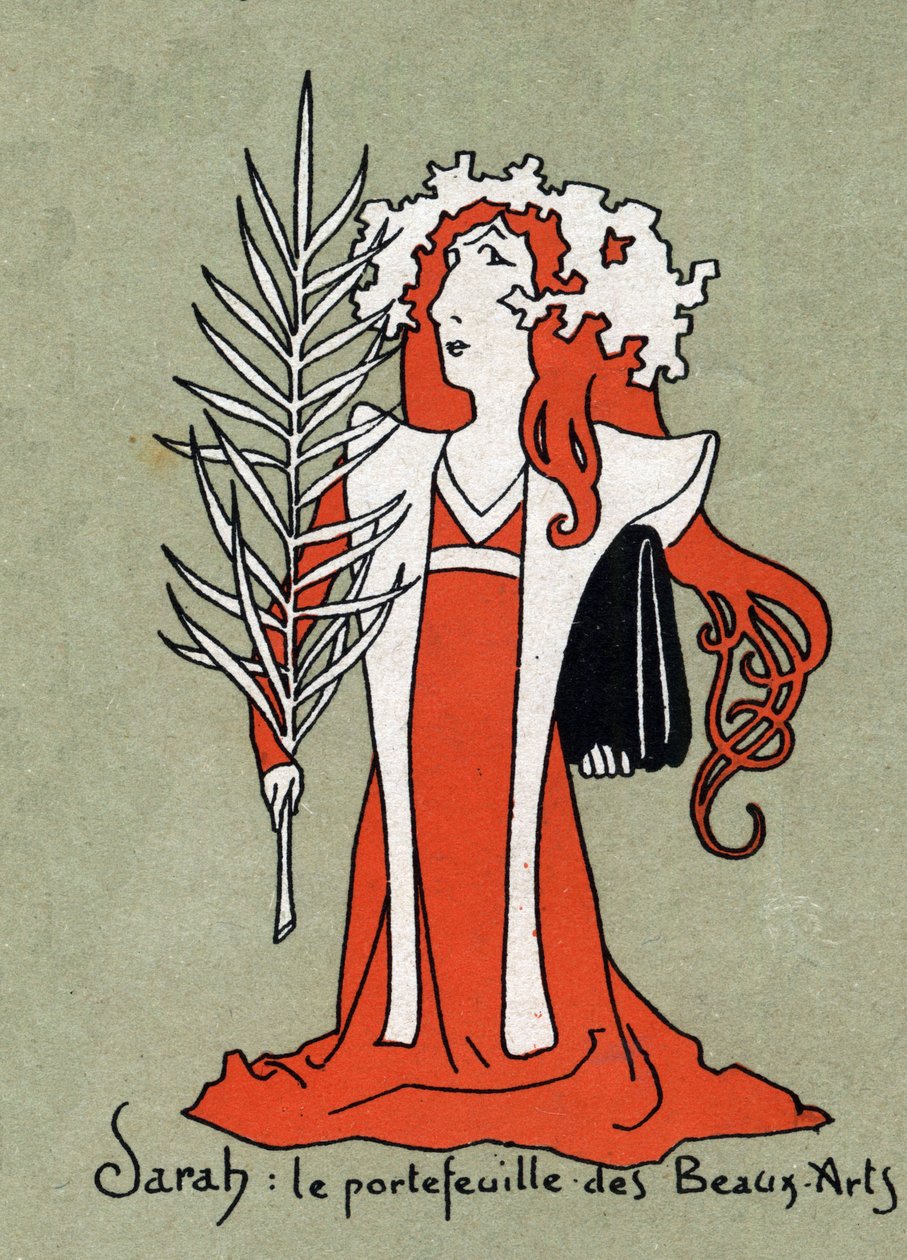 Henriette Rosine Bernard rajzfilmje Sarah Bernhardt (1844-1923) képzőművészeti portfóliójaként – Leon Lebegue (1863-1944) illusztrációja – „Le sun-du-dimanche” metszet” alkotó: Leon Lebegue