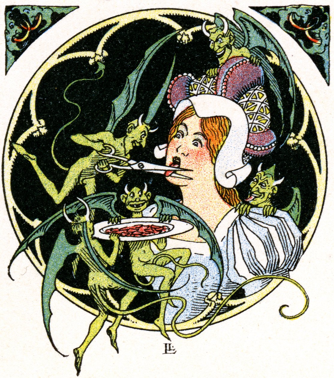 Az ördögök kivájják egy nő nyelvét. alkotó: Leon Lebegue