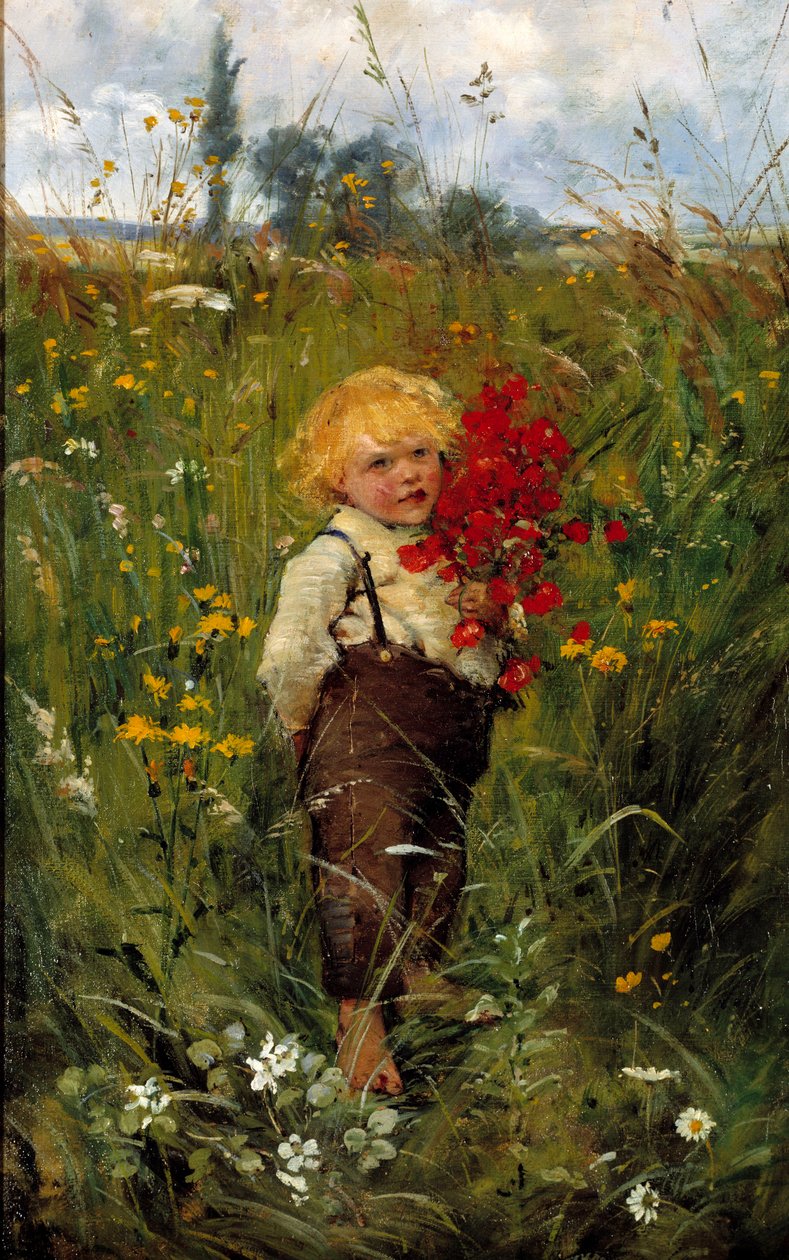A kisfiú a csokorral. Leon Tanzi (1846-1913) festménye alkotó: Leon Louis Tanzi