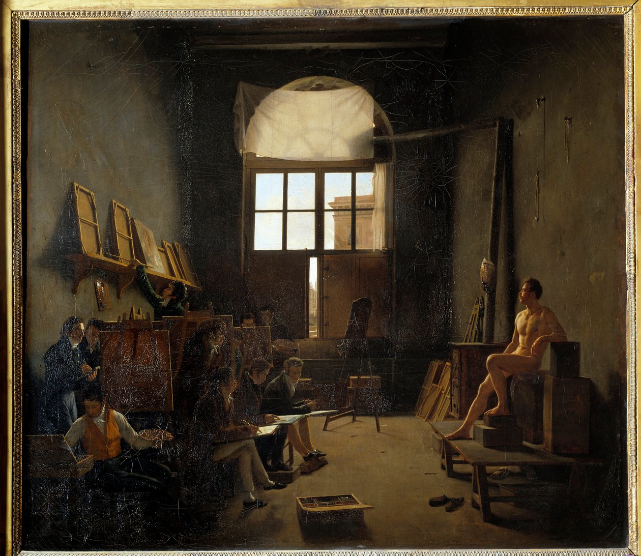 David stúdiójának belseje a College of Four Nationsben 1814-ben (a mai Institut de France). Mathieu Cochereau (1793-1817) festménye alkotó: Leon Mathieu Cochereau