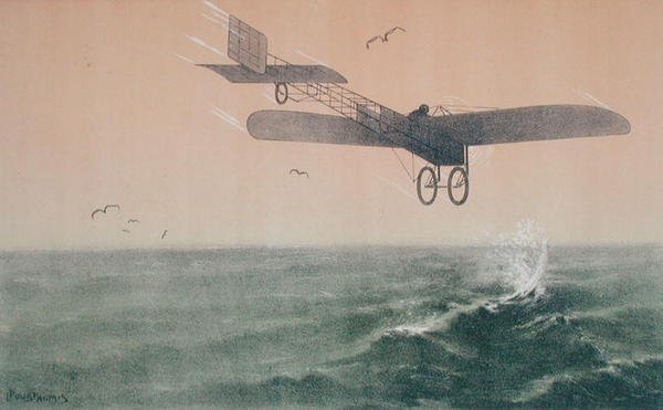 Louis Bleriot (1872-1936) 1909. július 25-én, 1910 körül először kel át repülővel a La Manche-csatornán (színes litográfia). alkotó: Leon Pousthomis