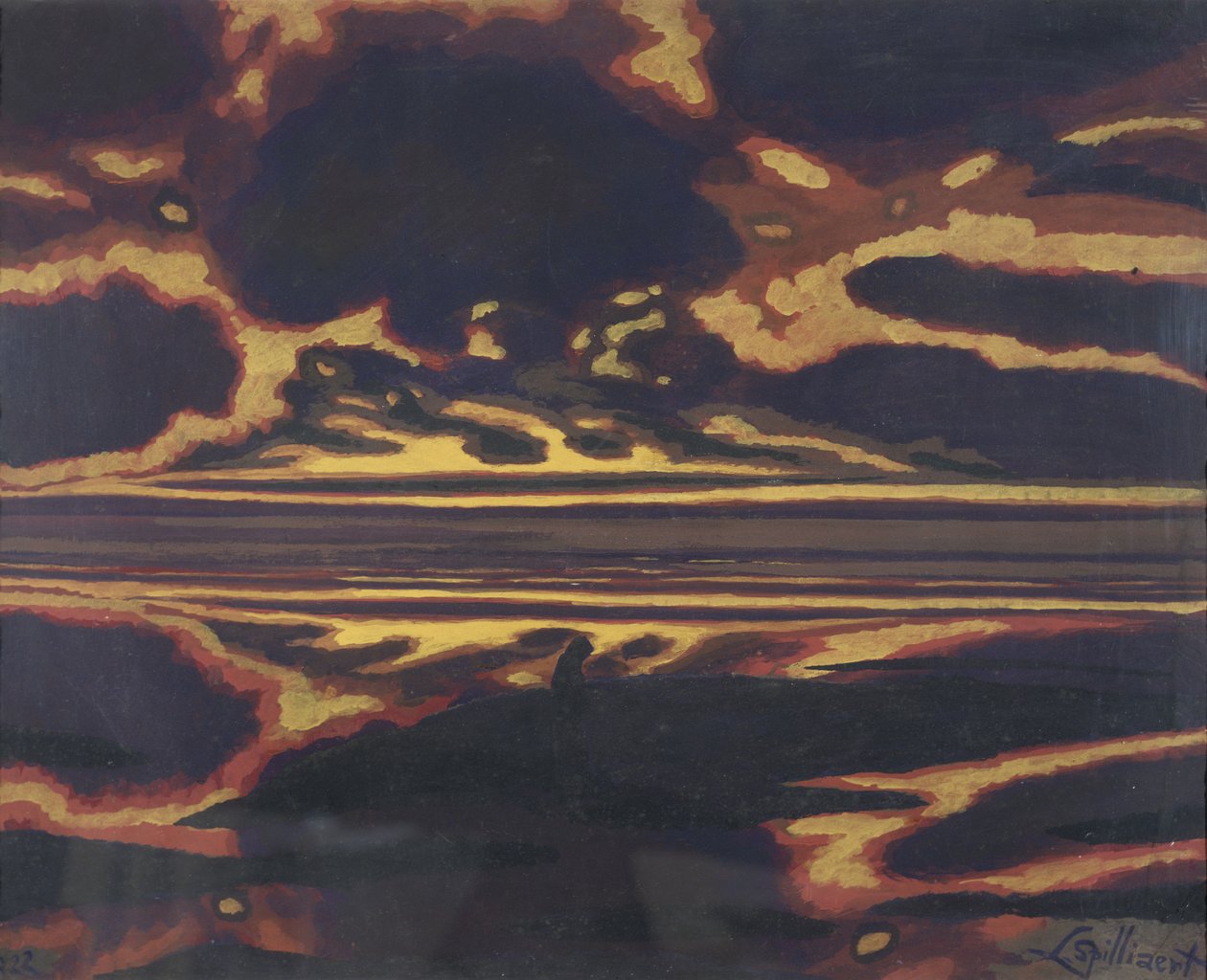 Tengeri táj a lenyugvó nappal alkotó: Leon Spilliaert