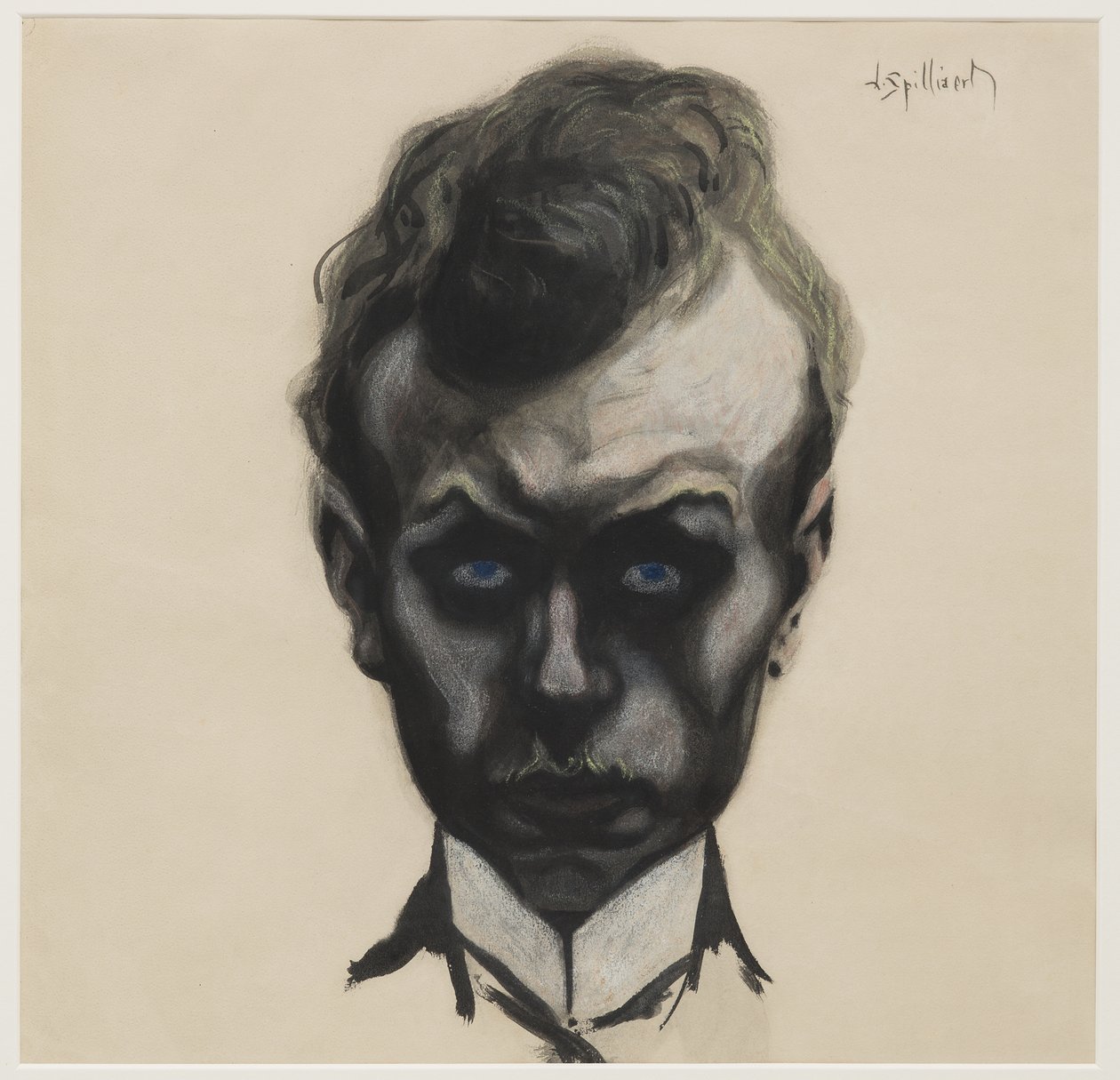 Önarckép, 1903 körül (ecset, fekete tinta és pasztell krémszínű szőtt papíron) alkotó: Leon Spilliaert