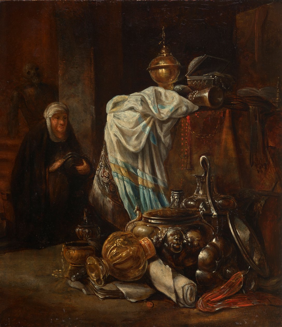 Csendélet Orientaliával és fémedényekkel alkotó: Leonaert Bramer