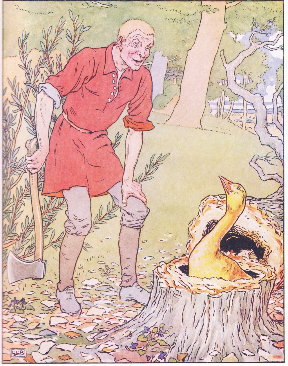 Ott ült a gyökerek között egy liba, tiszta arany tollakkal. alkotó: Leonard Leslie Brooke