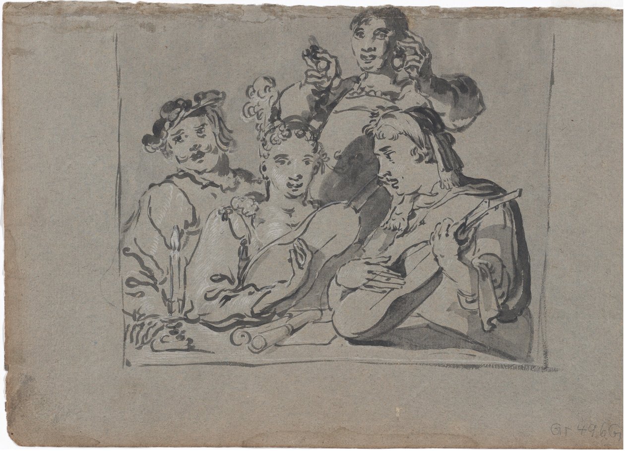 Énekesekből, lantosokból és harangozókból álló kvartett egy kocsmában, gyertyafény mellett, 1620-1628. alkotó: Leonard Bramer