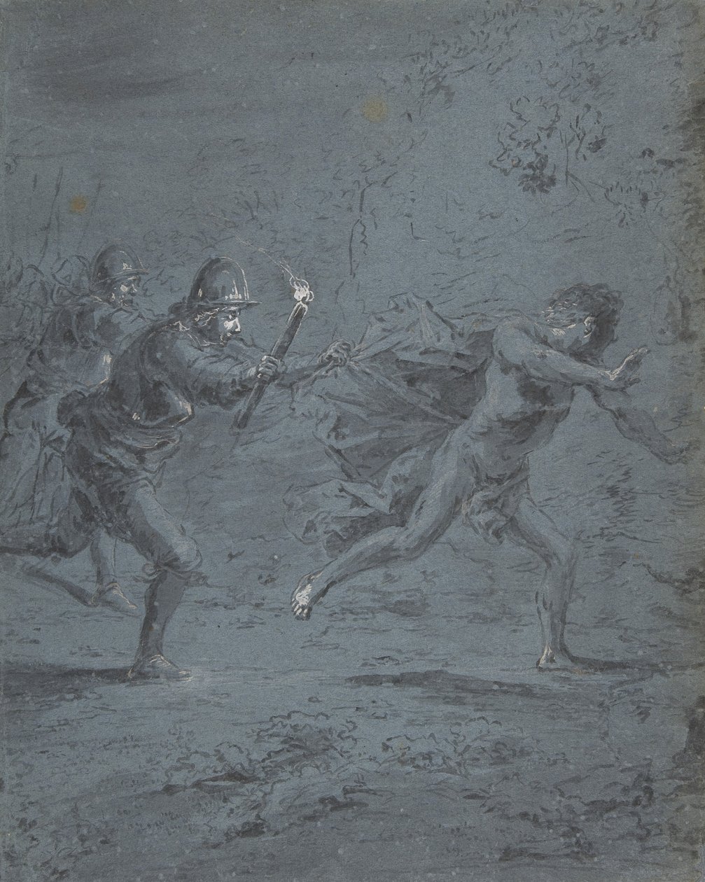 Éjszakai jelenet katonákkal, akik egy szökevény XIV Márkot üldöznek, 5-52, 1611-74. alkotó: Leonard Bramer