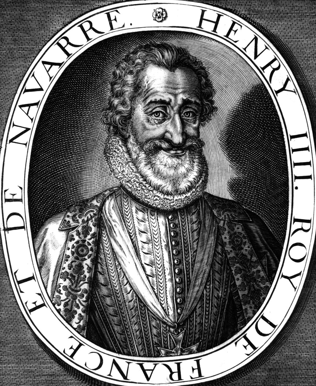IV. Henrik (1553-1610) francia király 1589-1610 között, Leonard Gaultier és N. de Mathoniere metszete alkotó: Leonard Gaultier