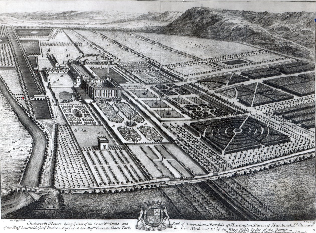 Chatsworth-ház, vésette Johannes Kip alkotó: Leonard Knyff