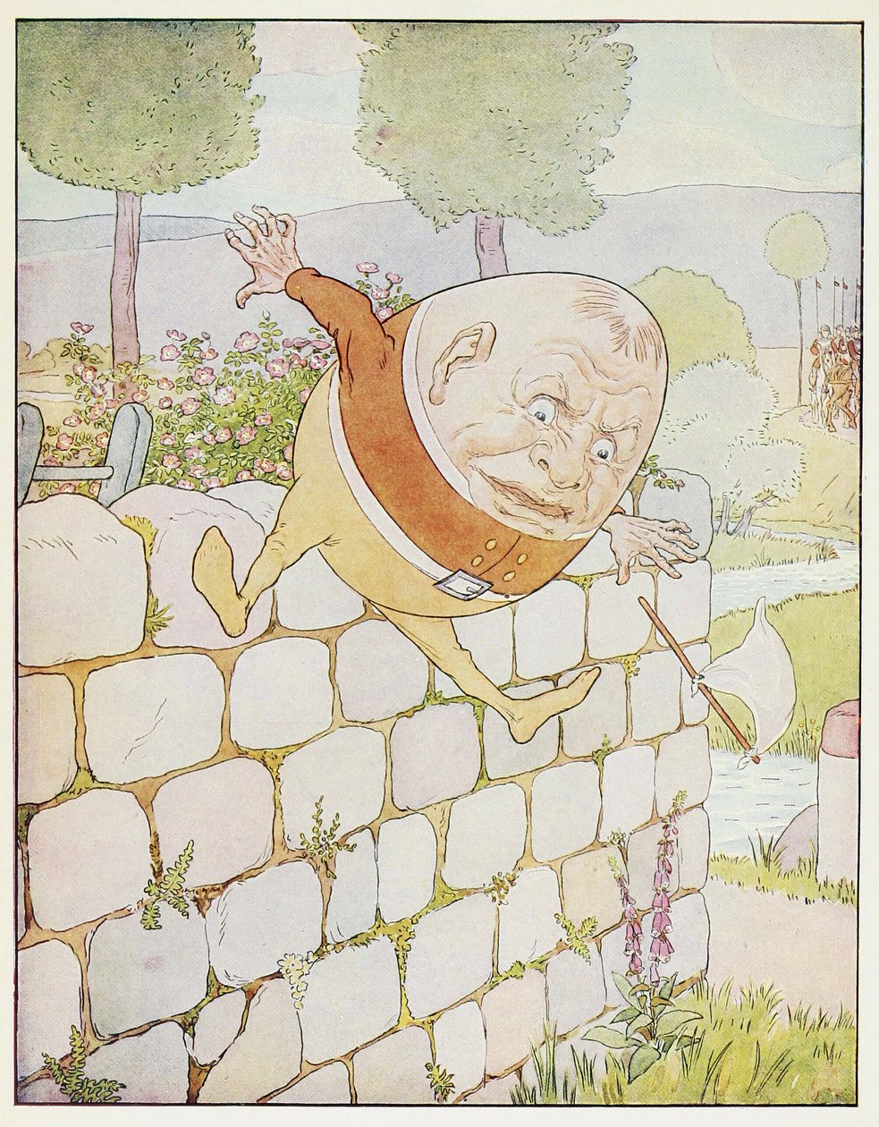 Humpty Dumpty remekül esett, az A Nursery Rhyme Picture Book, kocsmából. 1914 (színes litó) alkotó: Leonard Leslie Brooke