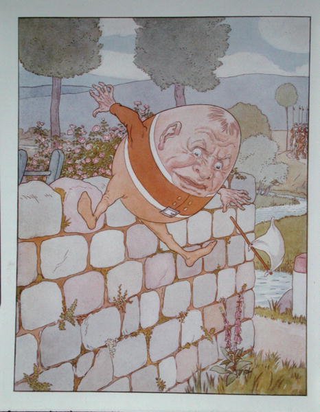 Humpty Dumpty, illusztrációja Lewis Carroll (1832-98) „Alice Through the Looking-Glass” című művéből, megjelent Londonban alkotó: Leonard Leslie Brooke