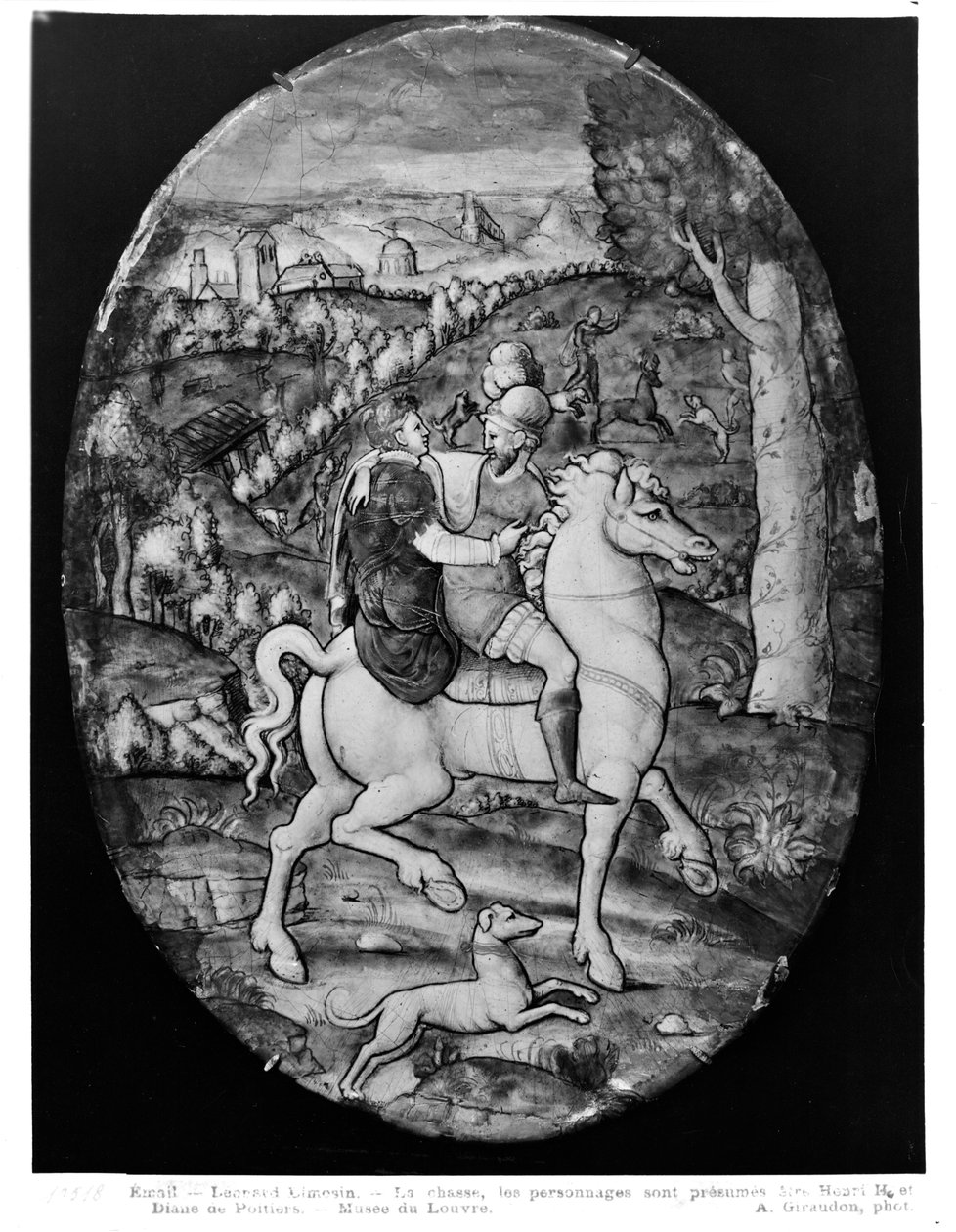 Vadászat, portré feltételezhetően II. Henrik (1519-59) és Diane de Poitiers (1499-1566) (zománc) alkotó: Leonard Limosin