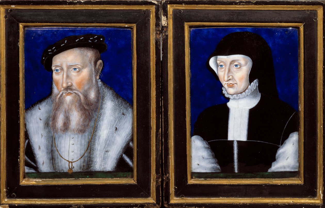 Claude de Lorraine (1496-1550), Guise hercege és Bourbon Vendome Antoinette (1494-1583), feleségének portréja Leonard Limosin (1505-1577) zománcfestménye 1550 kb. Nap. 0,25x0,2 m Ecouen, Musee national de la renaissance alkotó: Leonard Limosin