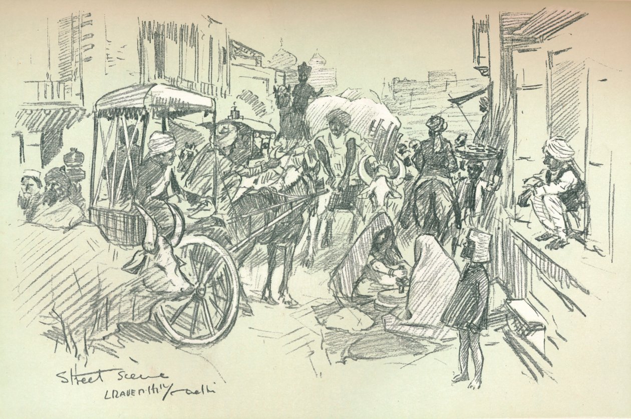Utcai jelenet Delhiben, 1903 alkotó: Leonard Raven-Hill