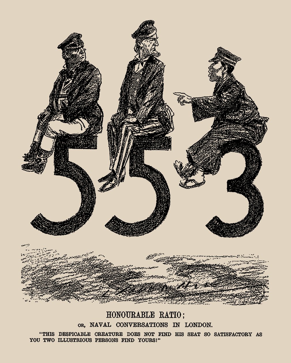 Honorable Ratio vagy haditengerészeti beszélgetések Londonban. Punch, 1934. alkotó: Leonard Raven Hill