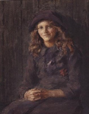 Fiatal lány mályvaszínű kalapban, 1918 körül (akvarell) alkotó: Leonard Skeats
