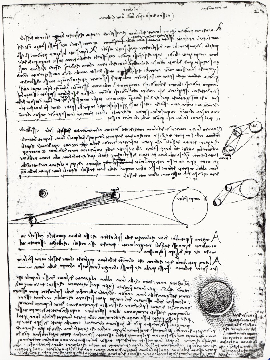 Csillagászati diagramok, fol. 2r a Codex Leicesterből, 1508-1512 alkotó: Leonardo da Vinci
