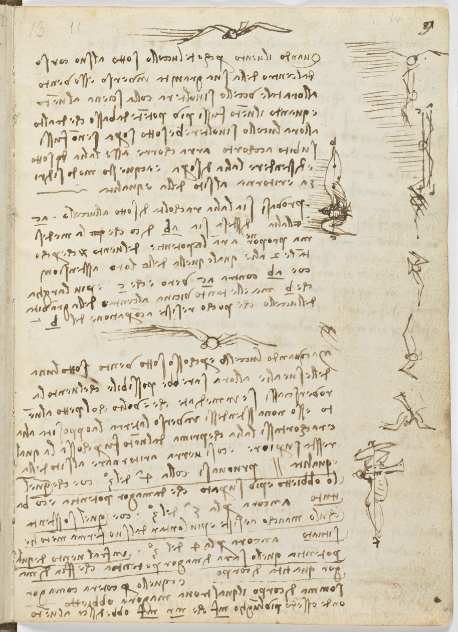 Birds Flight Code, c. 1505-06, papír kézirat, cc. 18, 9. lap recto alkotó: Leonardo da Vinci