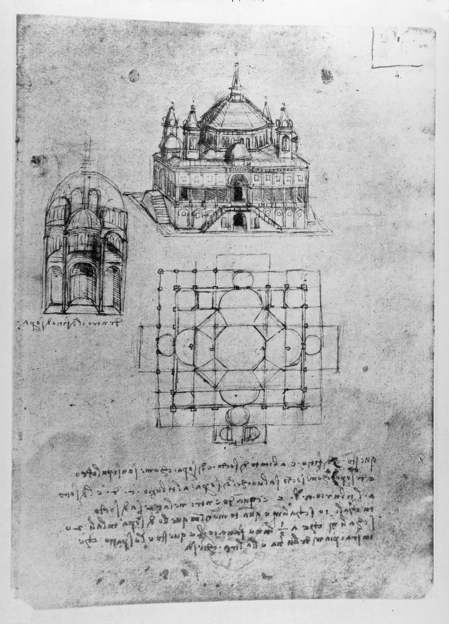 Tervezés templomra, fol. 4r alkotó: Leonardo da Vinci
