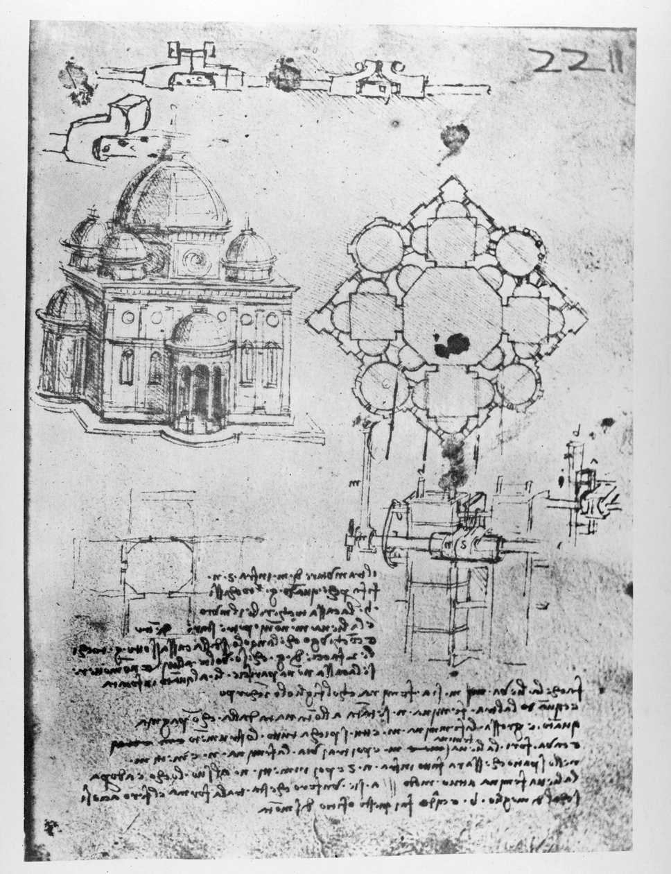 Tervezés templomra, fol. 4r alkotó: Leonardo da Vinci