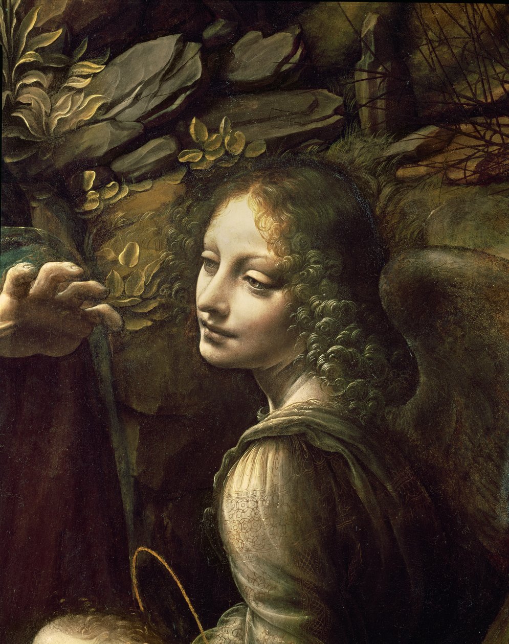 Részlet az angyalról, A sziklák szűze című filmből (A Szűz Szent János csecsemővel imádja a Kisded Krisztust egy angyal kíséretében), 1508 körül alkotó: Leonardo da Vinci