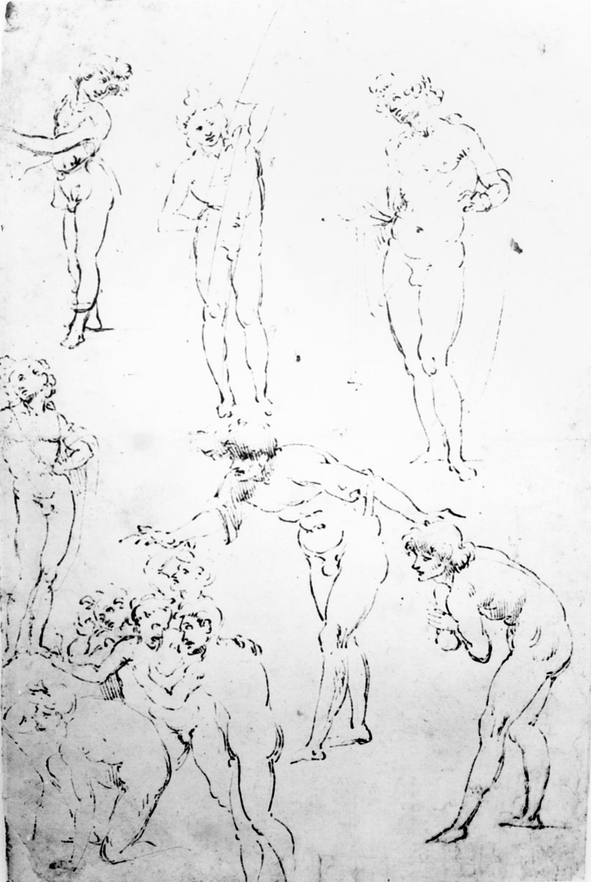 Figurális tanulmányok a Bölcsek imádásához, 1481 körül (toll és tinta, papír) alkotó: Leonardo da Vinci