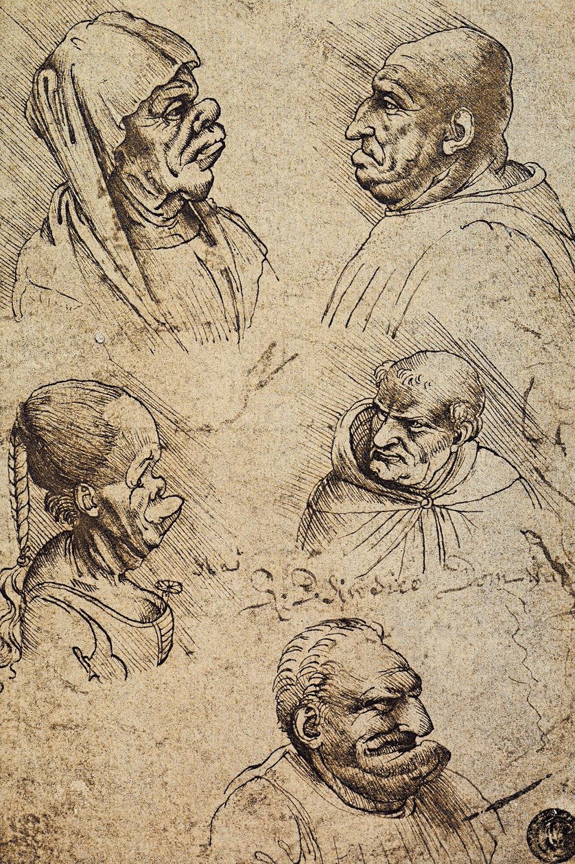 Öt groteszk fej, Leonardo da Vinci rajza. Gallerie dellAccademia, Velence alkotó: Leonardo da Vinci