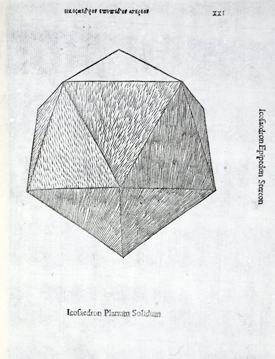 Icosaedron tömör sík, illusztrációja Luca Pacioli (1445-1517 körül) „Isteni arány” című könyvéből, eredetileg pub. Velence, 1509 alkotó: Leonardo da Vinci