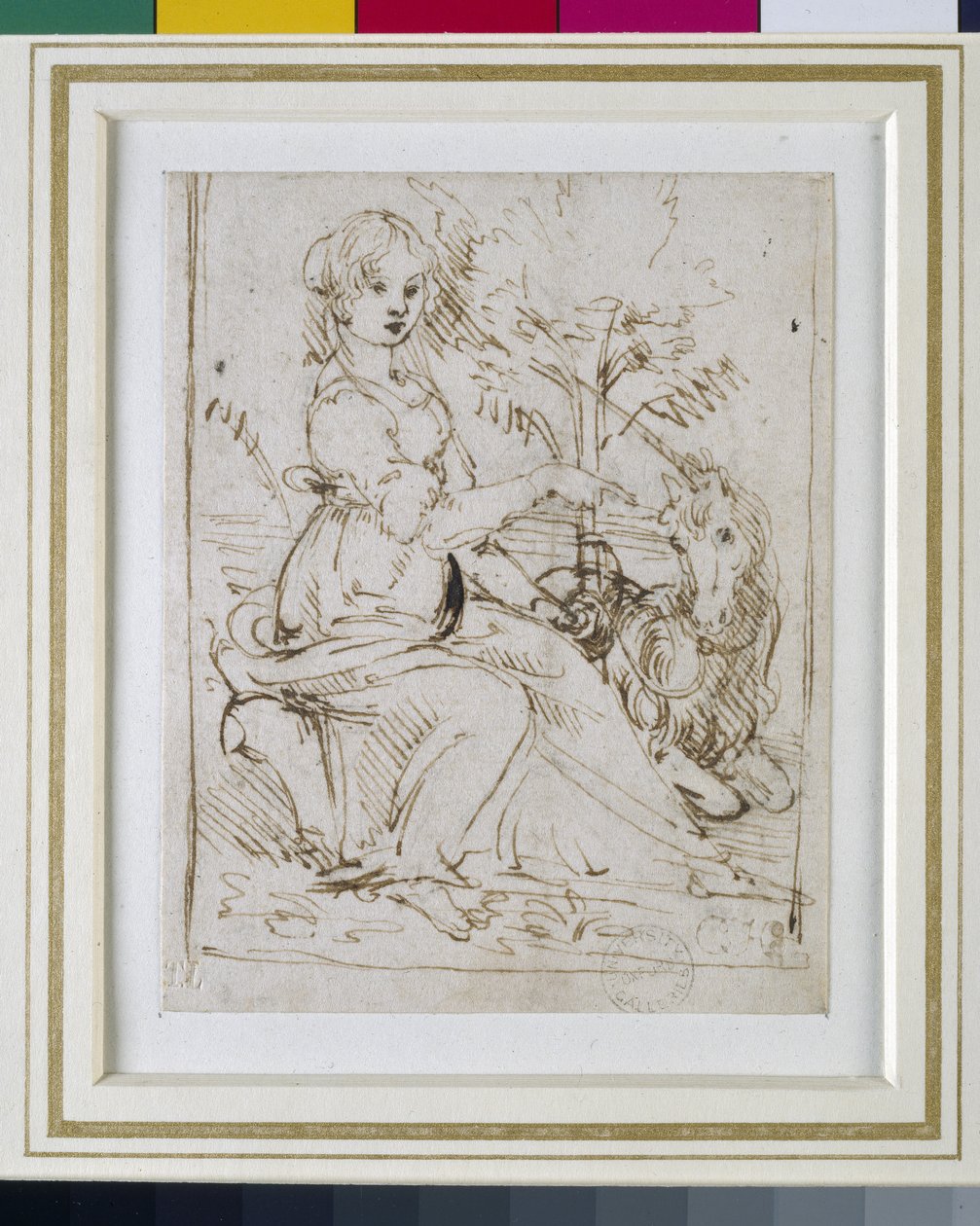 Hölgy egyszarvúval, 1480 körül (toll és sötétbarna tinta) alkotó: Leonardo da Vinci