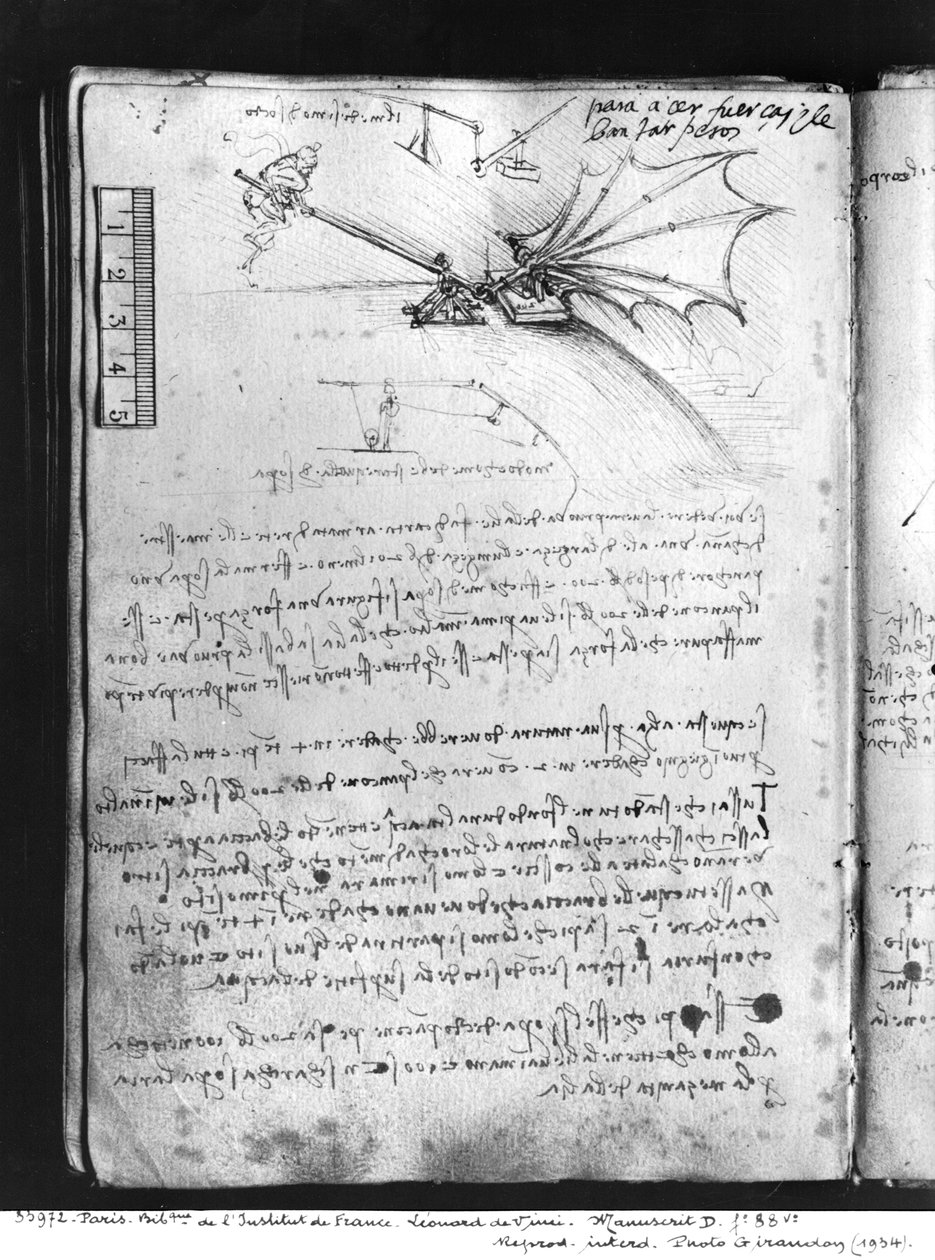 MS B fol.88v Egy szárny terhelhetőségének vizsgálata, 1487-90 (toll és tinta, papír) alkotó: Leonardo da Vinci