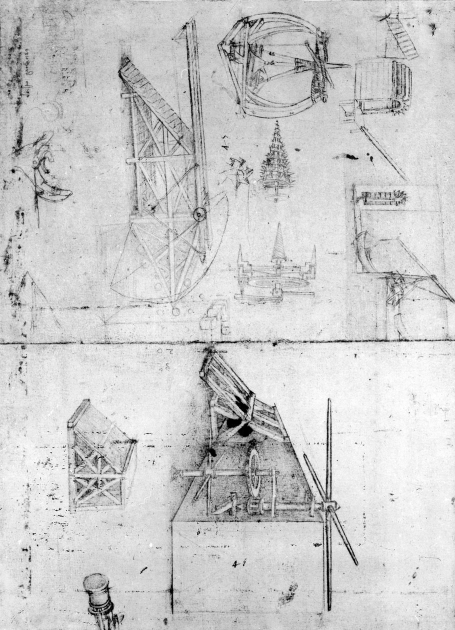 Géptervek, fol. 394v (toll és tinta, papír) alkotó: Leonardo da Vinci