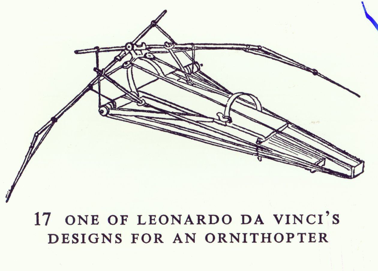 Leonardo da Vinci egyik ornithopter-terve, egy diagram másolata a B kéziratból, 1488-89 alkotó: Leonardo da Vinci