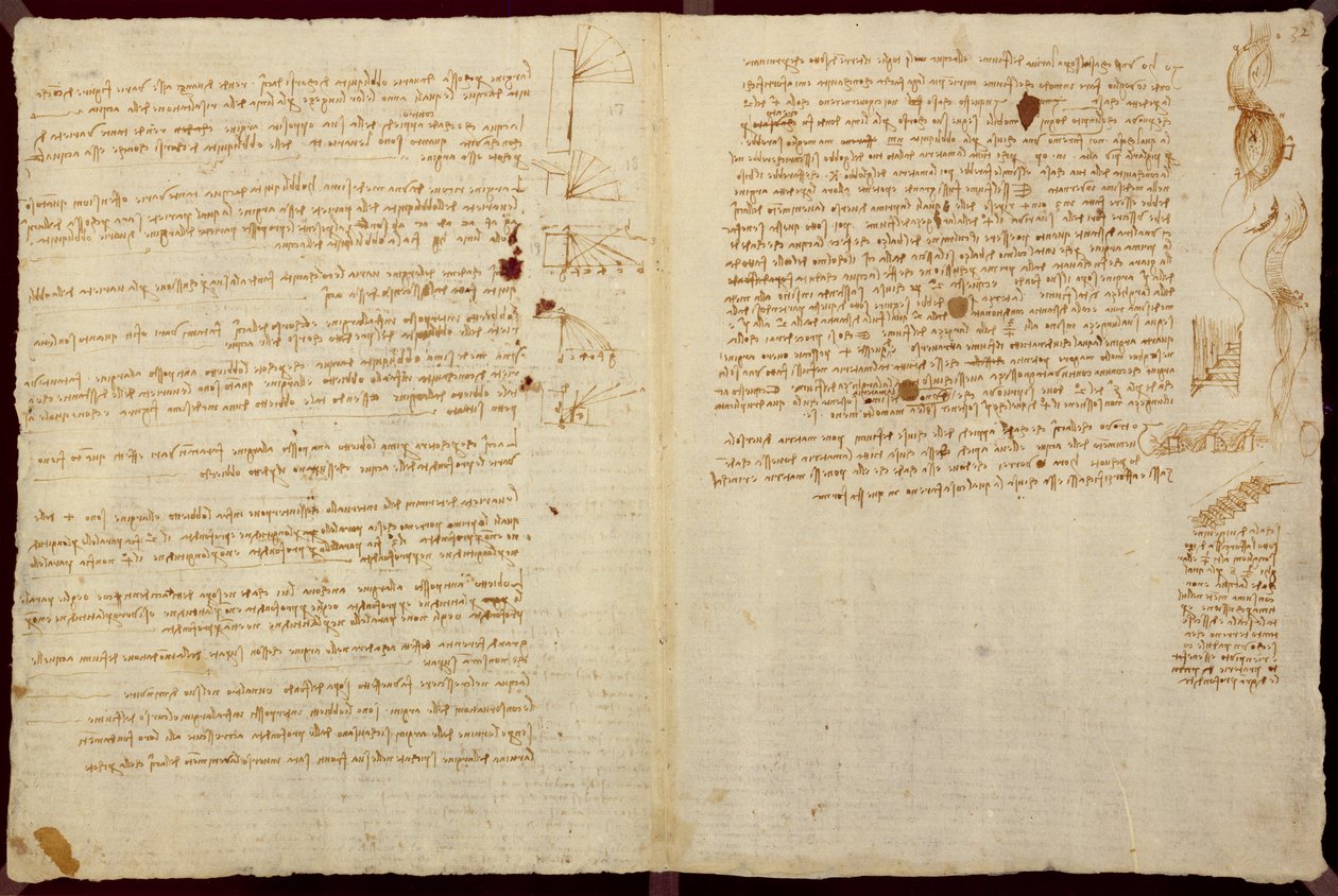 Tudományos diagramok a "Codex Leicester"-ből, 1508-12 (szepia tinta vászonpapírra) alkotó: Leonardo da Vinci