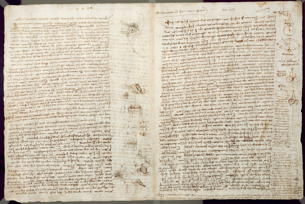 Tudományos diagramok, a Codex Leicester, 1508-12 (szépia tinta vászonpapíron) alkotó: Leonardo da Vinci
