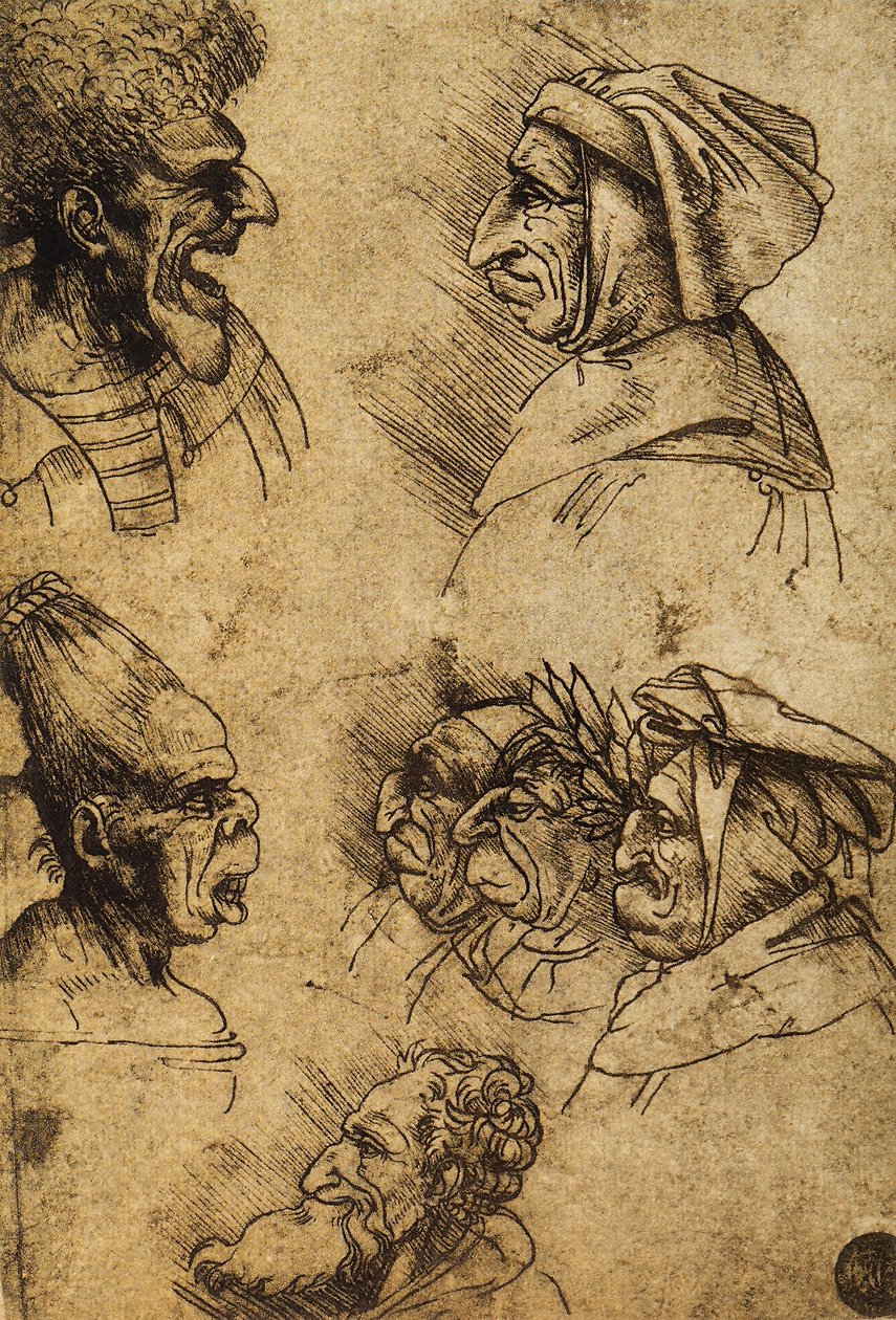 Hét groteszk fej; Leonardo da Vinci rajza. Gallerie dellAccademia, Velence alkotó: Leonardo da Vinci